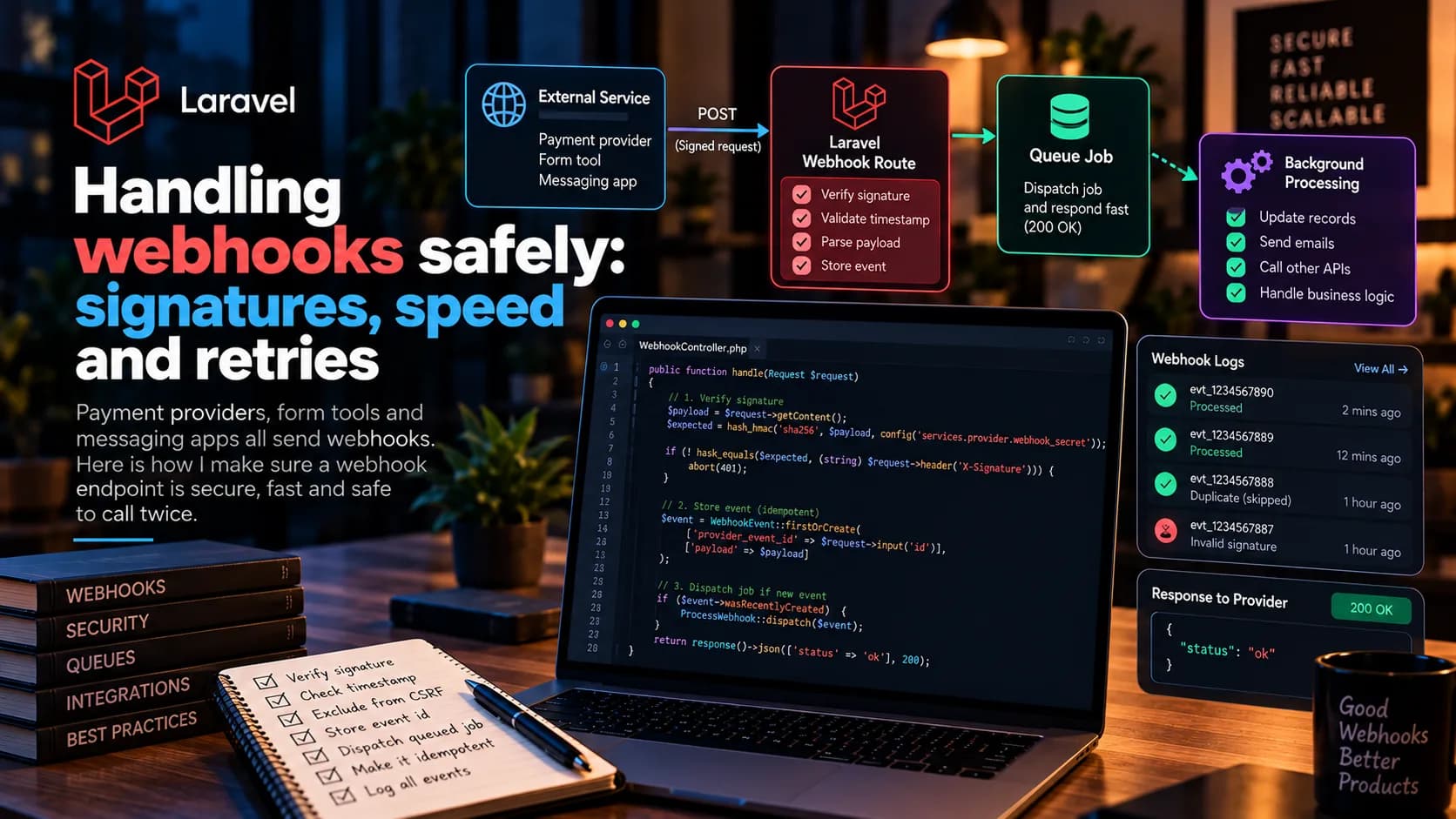 Handling webhooks safely: signatures, speed and retries, cover